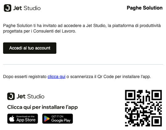 Screenshot di una email di invito a utente di studio